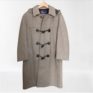Vintage Croydon Wool Tan and Plaid Lined Duffle Coat Large